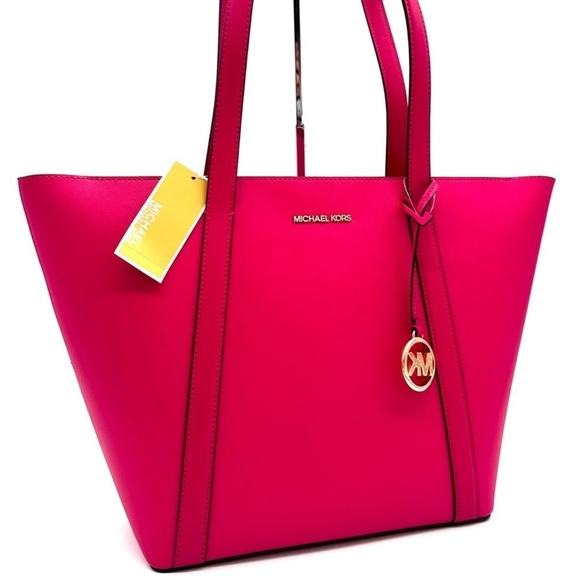 Michael Kors Handbags - Michael Kors Pratt Large Signature Logo Tote Bag Electric Pink